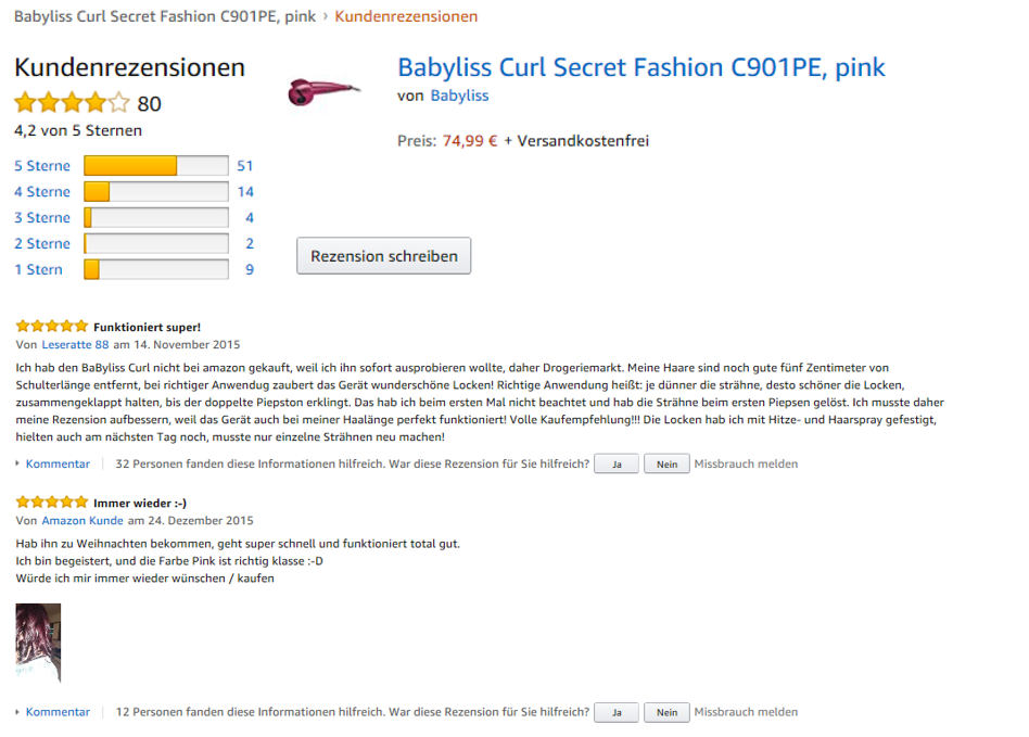 Kundenbewertungen bei Amazon